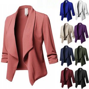 QNPQYX Nouvelles Femmes Blazers Slim Manches Longues Plissée Couleur Unie Manteau All-match Petit Costume Veste 10 Couleurs 8 Mètres Plus La Taille