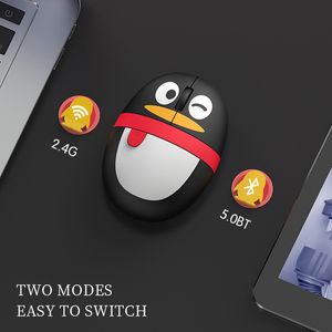 QQ mignon famille souris bluetooth souris avec récepteur 2.4G bureau d'affaires Rechargeable pratique garçons ou filles dessin animé pingouin souris