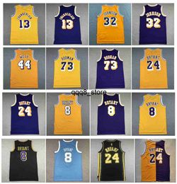 qq88 Wilt Chamberlain Lakers Basketball Jersey Los Johnson Angeles Bryant Jerry West Dennis Rodman Mitchell et Ness Throwback Maillots Violet Jaune Taille S-XXL