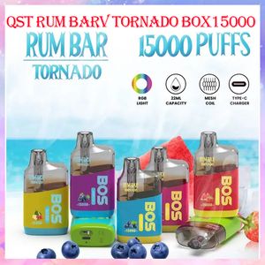 Qst Rum Bar Tornado Box 15000 Puffs Pen de vape jetable E- Cigarette Vape Mesh Coil RVB Light clignotant le plus récent marché EuroPen Original 100% 1115K