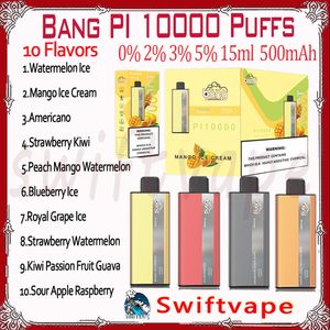 Qualité Bang PI 10000 Puff Jetable E Cigarette 10 Saveurs 15ml Pod Batterie Rechargeable 500mAh 10K Puffs 0% 2% 3% 5% Kit de stylo Vape Livraison rapide Grossiste