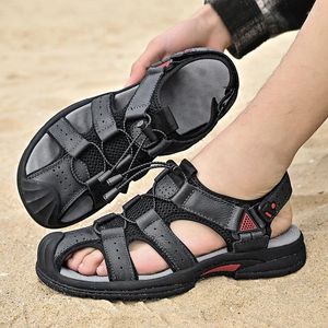 Qualité véritable classique en cuir hommes sandales chaussures d'été confortables confort plage résistant chaussures randonnée 302