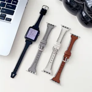 Bracelet en cuir de chaîne de main de mode pour Apple Watch Series 8 7 6 41mm 45mm Bracelet Bracelet de montre en acier inoxydable pour IWatch 38 40 44mm 49mm Accessoires de bande
