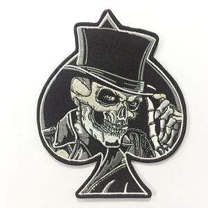 Spades Top Hat Skull Broidered Iron on Patch Motorcycle Biker Club MC Front Jacket Veste Patch de broderie détaillée Livraison gratuite