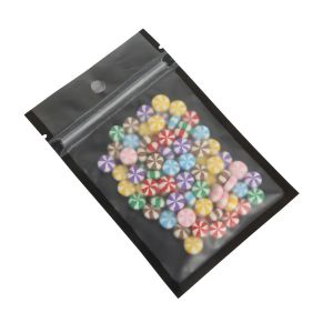 Qualité Tear Notch Matte Clear / Black / Black Refermable Mylar Plastic Zip Lock Pouch Bags Avec Hang Holes 8.5x13cm / 3.25x5in 100pcs