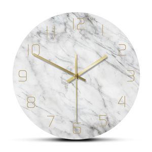 Reloj de pared de mármol silencioso analógico de cuarzo 3D elegante estampado de mármol blanco moderno reloj de pared redondo creatividad nórdica decoración del hogar moda LJ200827