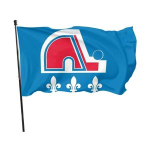 Drapeaux de l'équipe de hockey des Nordiques du Québec Bannières extérieures Polyester 100D 150x90cm Couleur vive de haute qualité avec deux œillets en laiton