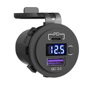 Quick Charge PD USB Type C Car Motorcycle Charger Socket 12V/24V QC3.0 Power Outlet with LED Voltmeter Switch Fast Charge