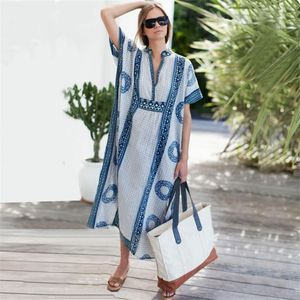 Secado rápido Bohemian Women Summer Beach Dress Swim Wear Cover Up Túnica Sexy Robe Kaftan Bikini Cover-ups pareo Q927 210420