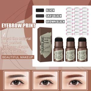 Mejoras de cejas rápidas Pintura de sello impermeable duradero Kit de formación natural Mape de maquillaje Polvo con 24 Cejas de estampado Set E372