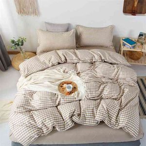 Conjunto de cubierta de edredón con ropa de cama individual / reina / rey tamaño colcha de cama casal color sólido edredón juego de cama para cama doble 210706
