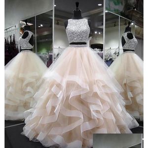 Vestidos de quinceañera Dos piezas Tle Vestidos de gala Piedras con cuentas Top con volantes en capas Sin respaldo Prom Sweet Girls 16 años Drop Delivery Wed Dh7Ye