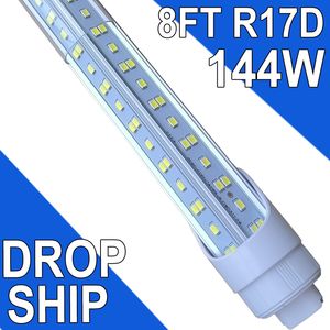 Ampoules LED R17D/HO 8 pieds, couvercle transparent en forme de V à 4 rangées 144W 6500K blanc froid T8 tube lumineux de 8 pieds base rotative R17D, ampoules LED R17D 8 pieds magasin de plafond à haut rendement pour garage usastock