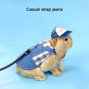 Lapin vêtements Denim veste mignon lapin gilet harnais laisse col vêtements costume furet Hamster petites fournitures pour animaux de compagnie 231225