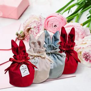 Orejas de conejo Bolsas de dulces Fiesta Franela Conejito de Pascua Regalo de chocolate Bolsas de embalaje de joyería Caja misteriosa de boda Día de San Valentín al por mayor 0107