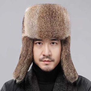 Chapeau Lei Feng en poils de lapin pour hommes en hiver, protection auditive chaude pour les personnes d'âge moyen et âgées, chapeau de fourrure de cyclisme en plein air, chapeau en coton pour père 231015