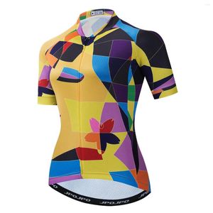 Vestes de course 2022 Maillot de cyclisme Femmes Vélo Mountain Road VTT Top Maillot Chemise de vélo Vêtements à manches courtes Vêtements de vélo d'été Uniforme Jaune