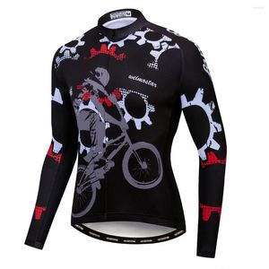 Chaquetas de carreras 2023 Ciclismo Jersey Hombres Mountain Bike Otoño MTB Camisa de bicicleta Manga larga Blusa de carretera Top Transpirable Otoño Gear Negro Rojo
