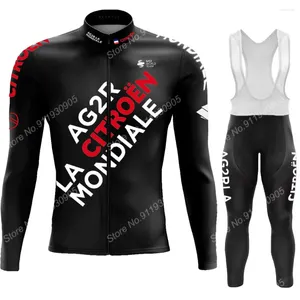 Ensembles de course 2024 AG2R Team Black Cycling Jersey Set Mens Summer Long Mancheve Vêtements Road Bike Suit Bib Mtb Maillot Culotte