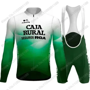 Ensembles de course 2024 équipe Caja Rural Cycling Jersey Set Men Vêtements Summer Long Manche à manches Bike Road Shirt Suit Bicycle Bib Shorts