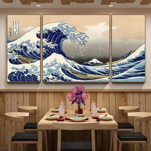 Racks 3 panneaux vague Kanagawa toile peintures Style japonais traditionnel classique célèbre affiches Vintage paysage marin mur photo décor