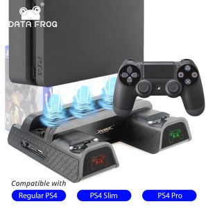 Racks Data Frog Vertical Refroiding Fan Stand pour PS4 PS4 Slim PS4 Pro Console Double contrôleur LED CHARGER Station pour Sony Playstation 4
