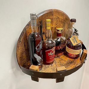 Estantes Soportes de almacenamiento Estantes Exhibición de botellas de licor Estante de barril de whisky bourbon Montado en la pared Estante redondo vintage para vinos Barra de cocina familiar R