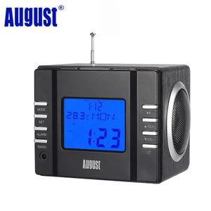 Radio August Mb300h Mini récepteur Radio-réveil Fm en bois avec système stéréo Mp3 2 X 3 w haut-parleur Hifi avec carte Sd/entrée USB/entrée auxiliaire