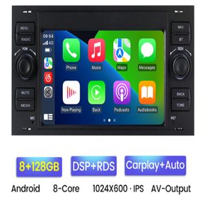 Radio avec GPS pour voiture, lecteur multimédia avec Android, 128G, 2DIN, pour Ford Focus 2, Mondeo S C Max, Kuga, Fiesta, Fusion