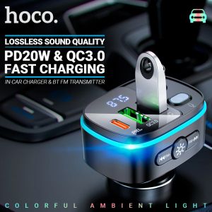 Radio Hoco Car Charger Wireless FM Transmetteur USB QC 18W TYPEC PD 20W USBC Handsfree Radio Audio Music Adapter Receiver LED Backlit