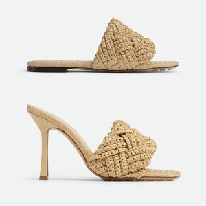 Raffia Sandales plates Crochet Talages Talons Mule Mule Femmes Designer Sandal Slippers Hand Woven Beach Luxury Chaussures High Heels Sliders Slipper Top Quality Mules