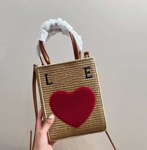 Raffia Straw Love Tot Bag Cuadrado Práctico Carta Bordado Microetiqueta Combinación Shopper Monedero Mensajeros Monederos 230510