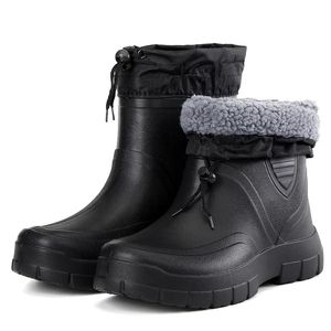 Rain Boots Winter Windproof Cotton Rain Boots Men Warm Light Ankle Rainboots Fashion Black Slip on Rain Shoes Men Waterproof Work Boot 230927