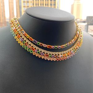 Regenboogkleur Emaille Geometrisch Zirkonia Tennisketting Choker ketting Iced Out Dames Heren Bruiloft Bling Pave Zirkonia Cz Charm Verguld Hip Hop Mode-sieraden