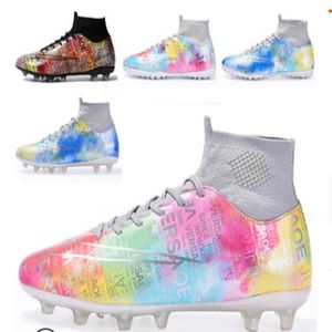 Botas altas de fútbol para hombre de color arcoíris, cómodas zapatillas de fútbol TF AG, zapatillas de deporte de moda para jóvenes, zapatos de entrenamiento