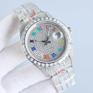 Relojes con anillo de diamantes de arco iris, pulsera de acero con incrustaciones de diamantes de 41 mm, relojes de pulsera impermeables de negocios para mujeres con zafiro, Montre de Luxe