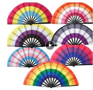 Abanicos plegables del arco iris LGBT Abanico de mano colorido para mujeres Hombres Orgullo Decoración del partido Festival de música Eventos Danza Rave Suministros DHL