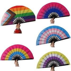 Rainbow Folding Fans LGBT Colorful Hand-Held Fan para Mujeres Hombres Pride Party Decoration Festival de música Eventos Dance Rave Supplies I0428