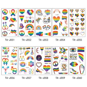 Autocollant de tatouage arc-en-ciel LGBT Pride autocollants temporaires drapeau/lèvres/coeur/images arc-en-ciel pour les festivals de fierté