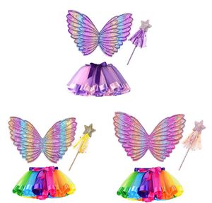 Arc-en-TuTu Wing Wand Cosplay Costumes Set Fée Princesses Couches Jupe Noël Halloween Anniversaire événements à thème Déguisement Portant