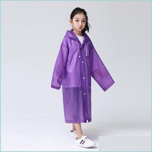 Imperméables Enfants Capuche Imperméable Avec Bouton Eva Plastique Épaissir Solide Couleur Voyage Poncho Vêtements De Pluie Transparent Manteau De Pluie Non Jetable Dhfjq