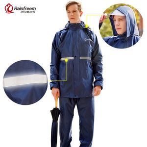 Rainfreem imperméable costume imperméable femmes/hommes à capuche moto Poncho S-6XL randonnée pêche vêtements de pluie 220217