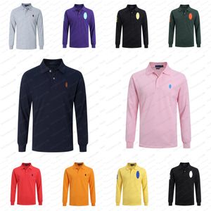 Ralphs Designer Polos Camisas de vestir para hombre Moda Ralphs Logotipo bordado Polos Hombres Camisa de manga larga Camisetas Tops Ropa de lujo Manga Laurens Ropa A062