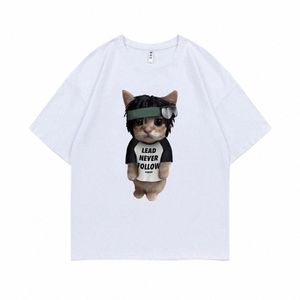 Camiseta con estampado del rapero Chief Keef Kitty Lead Never Follow para hombre, camiseta de 100% Cott, camisetas divertidas para hombre, camiseta de Hip Hop de gran tamaño J21M #