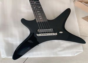 Raro 24 trastes RICH Stealth Chuck Schuldiner Guitarra eléctrica negra brillante Diapasón de ébano Wrap Around Tailpiece Puente único Pi7740011