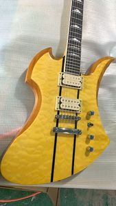 Raro BC Rich Guitar Neck Thru Body Top de arce acolchado amarillo natural Herrajes cromados Cuerpo de nitrocelulosa Acabado Guitarras hechas en China