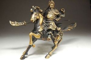 Rara estatua de bronce chino fino caballo Guan Gong NR NN