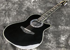 Ovación rara 12 cuerdas Cuerpo hueco Black Electric Guitar Fibra de carbono Cuerpo de ébano de ébano Atención de abulón F5T Preamp Pickup 7903094