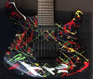 Rare PC1 firmado 30 aniversario Phil Collen Splatter Guitarra eléctrica pintada a mano Floyd Rose Tremolo Puente Hardware negro2697153