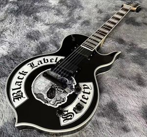 Rare Wylde Audio Zakk Wylde Odin Guitare jouée sur scène en direct signée Black Label Skul Guitare électrique Grover Tuners Matériel noir Grand bloc incrustation Micros EMG Chine